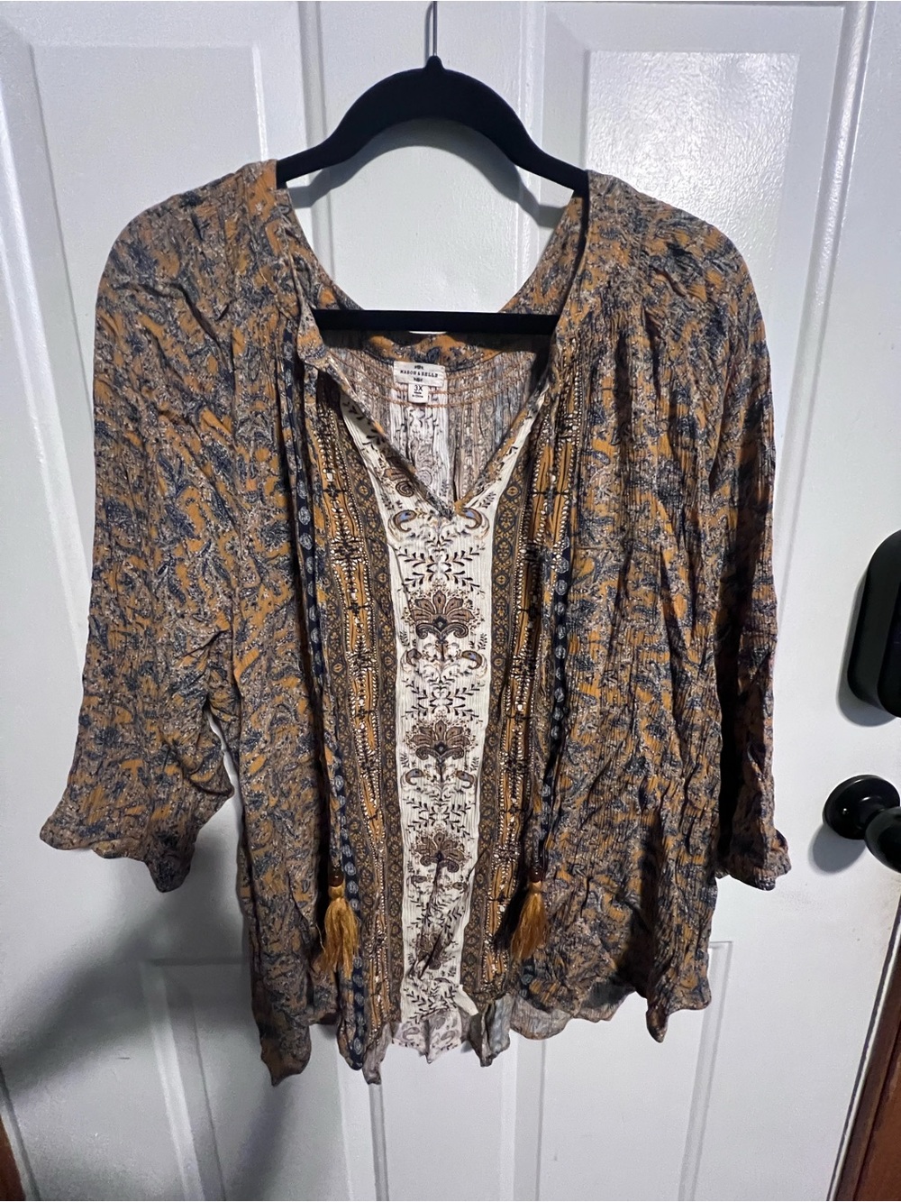 Patterned Boho Tassel Blouse from Mason & Belle